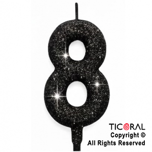 VELA NUMERAL CHICO 5.5 CM CON GIBRE NEGRO NUMERO 8 x 1